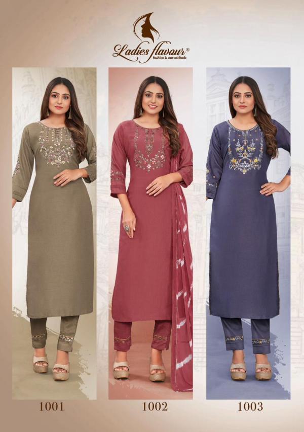 Ladies Flavour Noori  Embroidery Kurti Pant With Dupatta Collection